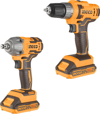 INGCO Lithium ion Cordless 2 pcs Combo Kit COSLI230702 1 pcs Cordless Drill with 1 pcs Cordless Impact Wrench(1/2 inch)