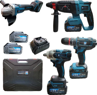 NTH 4PCS COMBO KIT-BL MOTOR-2X48V BATTERY-IMPACH DRILL-ANGLE GRINDER-26 HAMMER-390NM Cordless Impact Wrench(1/2 inch)