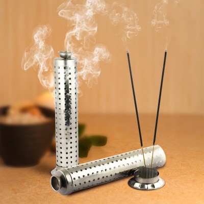 Shubhkart Nitya Janta Agarbatti Stand for Puja|Incense Stick Holder with Ash Catcher Stainless Steel Incense Holder(Silver, Pack of 1)