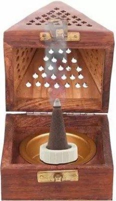 TORPPEZA Pyramid Shape Incense Stick Holder | Wooden Round Shape Handmade Dhoop Box Wooden Incense Holder(Brown)