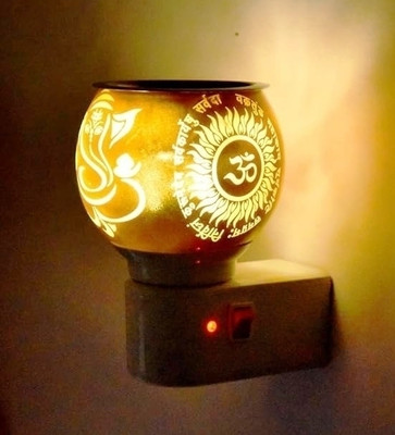 Radhey Radhey Electric Kapoor Dani for Home,Office with On/Off Switch & Night Lamp Plastic Incense Holder(Gold, Pack of 1)