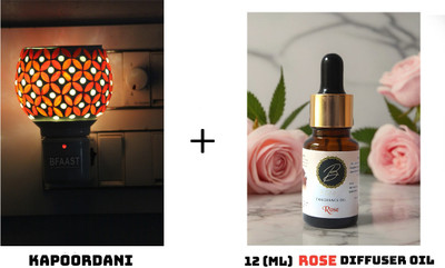 Ram Hand Crafted Kapoor Dani LED Kapoordani/Aroma Oil Diffuser With On Off Switch For Burner & Night Bulb Ceramic Incense Holder Set(Red)