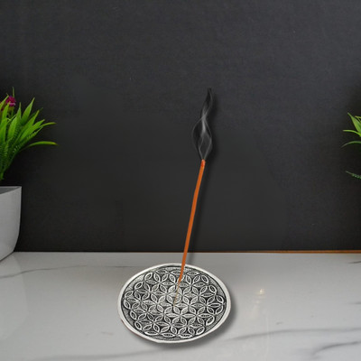 CraftVatika Incense Sticks Holder Round Agarbatti Stand with Ash Catcher Set Of 10 Aluminium Incense Holder(White)