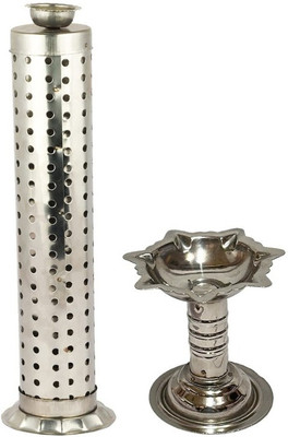 9Colors Stainless Steel Agarbatti Stand With Diya Stainless Steel Incense Holder Set(Steel)