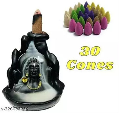 A & S VENTURES Combo Pack of Lord Shiva Adiyogi with 30 Units of Fragrance Incense Cones Decorative Showpiece  -  10 cm(Polyresin, Black)