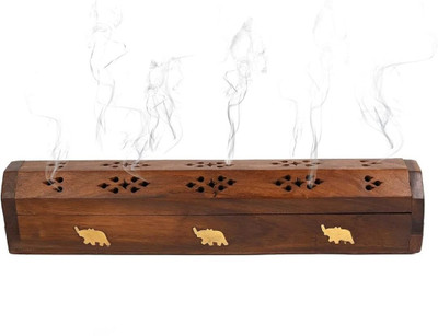 Divyanshi Agarbathi Stand with Ash Catcher | Wood Incense for Pooja Room Decor Wooden Incense Holder(Brown, Pack of 1)