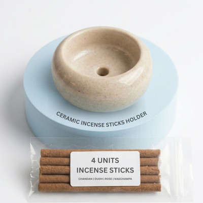 ishwaram Ceramic Stand for Incense Stick with Ishwaram Incense Sticks Ceramic Incense Holder(White)