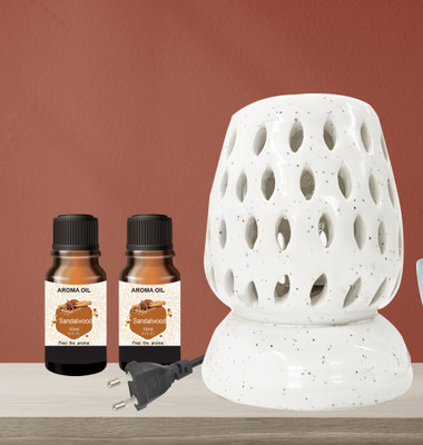 PEEPRESION Ceramic Mini Round Electric Aroma Diffuser, Burner, Aroma oil Fragrance Ceramic Incense Holder Set(Beige, Pack of 1)