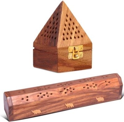 Taargo crafts BKHR+SMBRNI_CMB0-PCK Wooden Incense Holder Set(Brown)