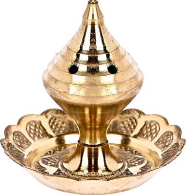 DOKCHAN hand Nakkashi Brass Golden Fancy Agarbatti Stand with Collector Tray Brass Incense Holder(Gold)