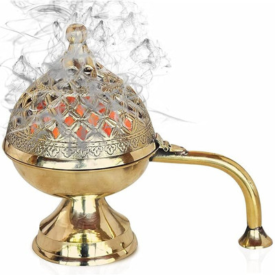 Theknira Home Purifying Brass Dhuna Loban Burner Dhooni Dhoop Dani Dhuni Brass Brass Table Diya(Height: 5.5 inch)