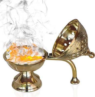 Elite Internationa Brass Loban Burner Dhoop Dani Aarti Stand/Purifying Aroma/ Traditional Dhup Dani Brass Incense Holder(Gold, Pack of 1)