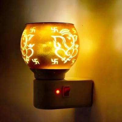 Shubh Labh LED Kapoordani/Aroma Oil Diffuser With On Off Switch To Toggle For Burner & Lamp Glass, Plastic, Steel Incense Holder Set(Yellow, Pack of 1)