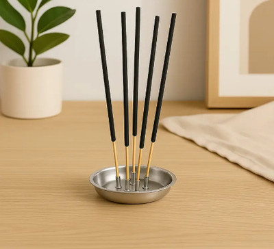 SHRIKHATUSHYAM 5 Sticks Agarbatti Stand With Plate, Incense Holder,Incense Stick Stand Stainless Steel Incense Holder(Silver)