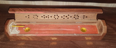 Remarkable Choice Wooden Agarbatti Incense Ash Catcher Hand Carved Sheesham Wood and Brass Wooden, Brass Incense Holder(Brown)
