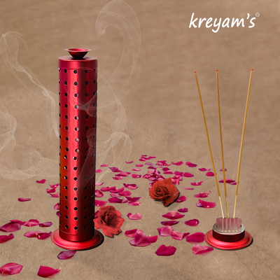 Kreyam's Agarbatti Stand Incense Stick Stand Holder with, Ash Catcher for Home, Office Stainless Steel Incense Holder(Red)