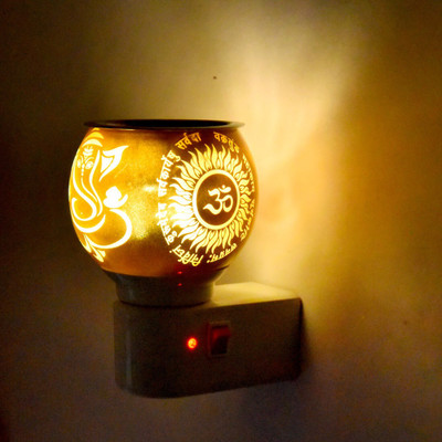 Aamivi Electrical Kapoor Dani Diffuser Ceramic & Night Light Lamp With 2 IN 1 Set Ceramic, Plastic, Glass, Steel Incense Holder Set(Gold, Pack of 1)
