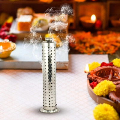 Kreyam's Incense stick stand For Pooja Items Dhupdani Stand Stainless Steel Incense Holder(Silver)