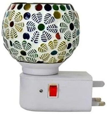 Crustique Brass Kapoor Dani Night Lamp Essential Oil Camphor Burner With Switch On/Off Button Glass, Plastic, Steel Incense Holder(Multicolor)