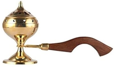 PSE EXPORT BRASS BURNER WOODEN HANDLE Brass Incense Holder(Gold)