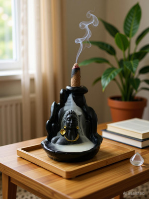 AROHI ENTERPRISES Combo pack of Shiv Adi yogi Fountain Smoke Backflow with 30 Cone Polyresin Incense Holder(Black)