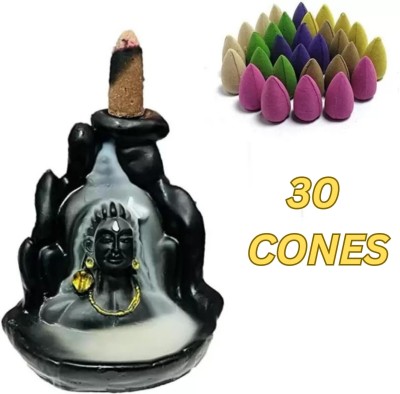 AROHI ENTERPRISES Combo pack of Shiv Adi yogi Fountain Smoke Backflow with 30 Cone Polyresin Incense Holder(Black)