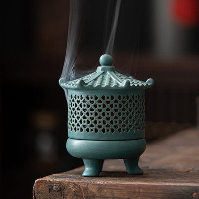Ekhasa Ceramic Dhoop Dani Loban Burner Stand for Home | Dhup Kapoor Dani for Puja Ceramic Incense Holder(Green)