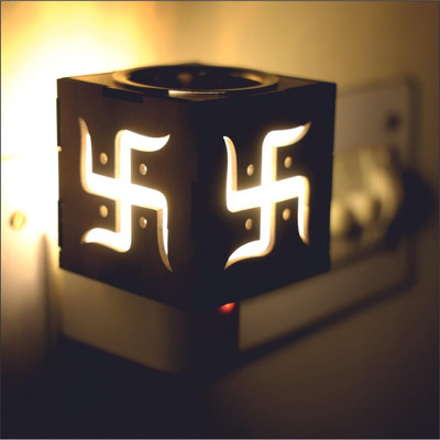 Kamni Traders Electric Kapoor Dani Night Lamp with Swastika Design, Wooden Lamp for Decoration Wooden Incense Holder(Brown, Pack of 1)