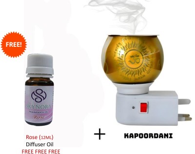 zxb LED Kapoordani Diffuser With Free Rose Fragrance Aroma Oil 12 ML For Burner&Lamp Glass, Plastic, Steel, Ceramic Incense Holder Set(Gold)