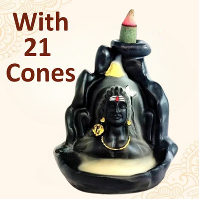 MurtiMall Handmade Polyresin Adiyogi Backflow Idol for Home Decor Polyresin Incense Holder(Brown)