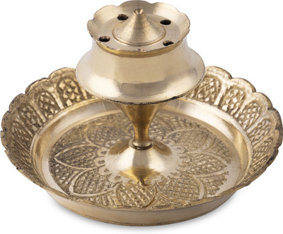 VIKITSU Brass Agarbatti Stand with Ash Catcher,Stylish Agarbatti Holder for Puja Ritual. Brass Incense Holder Set(Gold, Pack of 1)