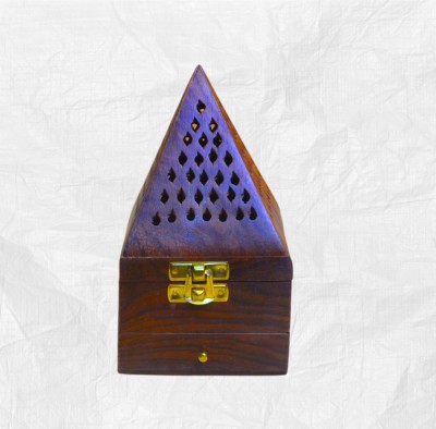 Santarms Wooden Incense Sticks Holder Wooden Pyramid Incense Box Ash Catcher Home Brass Incense Holder(Brown)