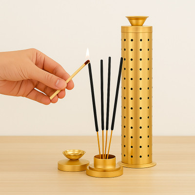 DigiRake Stainless Steel Agarbatti Stand, Gold Colour Incense Stick Holder Stainless Steel Incense Holder Set(Gold)