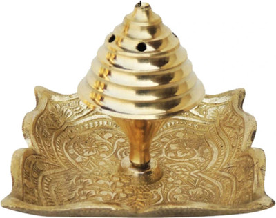 salvusappsolutions Brass Agarbatti/ Incense Stick Stand Attached with Square Plate(Gold_2.7*2.7*2.2 inch) Brass Incense Holder(Gold)