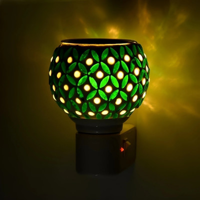 BFAAST LED Kapoordani/Aroma Oil Diffuser With On Off Switch For Burner & Night Bulb Glass, Plastic Incense Holder(Green, Pack of 1)