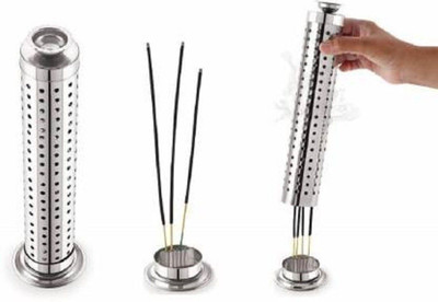Divyanshi Enterprises Stainless Steel Agarbatti Stand for Puja | Incense Stick Holder with Ash Catcher Brass Incense Holder(Silver, Pack of 1)