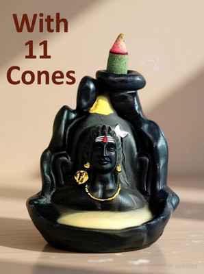 MurtiMall Handmade Polyresin Adiyogi Backflow Idol for Home Decor Polyresin, Marble Incense Holder Set(Black)