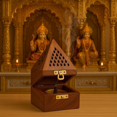 daivi Handmade Wooden Pyramid Incense Box or a Handmade Wooden Dhoop Batti Stand. Wooden Incense Holder(Brown)