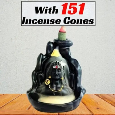 OCTIN Adiyogi Shiva Smoke Fountain Decorative Showpiece with free 151 Backflow Cones Polyresin Incense Holder(Grey)