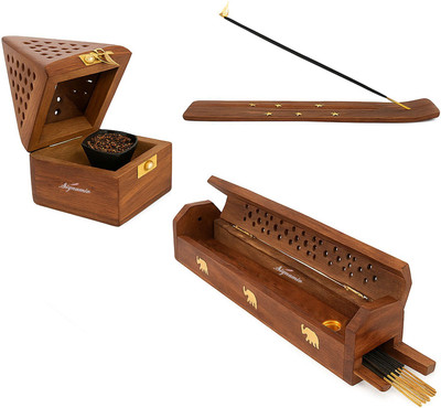 Signamio 3 Pcs Wooden Sambrani Dhoop & Incense Stick Agarbatti Holder Set for Pooja Wooden Incense Holder(Beige, Pack of 3)