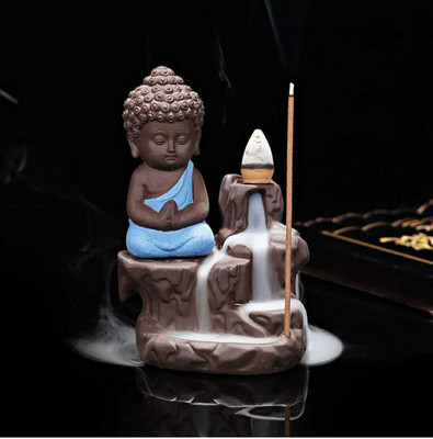 Manbhavna Meditating Monk Buddha Smoke Backflow with 10 Free Scented Cones Polyresin Incense Holder(Brown)