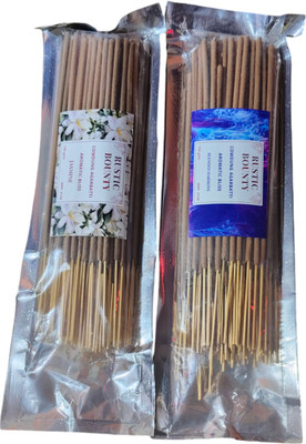 Rustic Bounty Cow Dung Agarbatti Combo pack of 2 Jasmine and Blended Harmony Fragrances Strong(40 Units, Set of 1)
