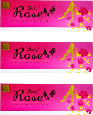 Balaji Rose Dhoop Sticks Combo, Premium agarbatti for Meditation & Yoga, 60G Each, Rose(10 Units, Set of 3)