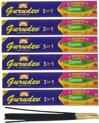 RONAK Pack of 6 (10 Sticks Per Box) Gurudev 3-In-1 Premium Agarbattis Incense Sticks Scented(10 Units, Set of 6)