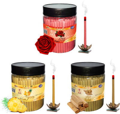 Shankh Rose, Pineapple & Sandal Dhoop Stick Pack of 600 gm (200 + 200 + 200) Fragrances Rose, Pineapple, Sandal (Chandan)(200 g, Set of 3)