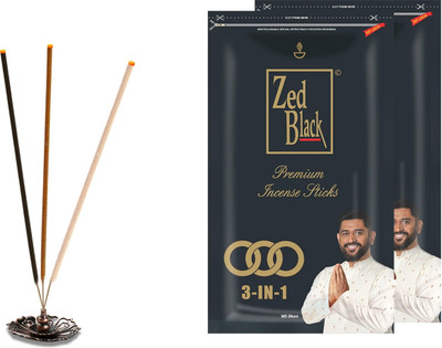 Zed Black Zipper Medium 3in1, Incense Stick for Pooja, Havan, Fresh(2 Units, Set of 2)