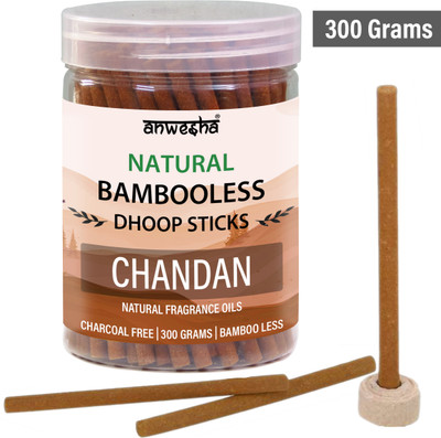 Anwesha Chandan Premium Bambooless Dhoop Sticks Box - 110 Scented Incense sticks - 300 Grams - Reusable Pet Jar Chandan(300 g, Set of 1)