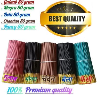 Omtirth INCENSESTICK COMBO SET OF 5 400gm GULAB, MOGRA, CHANDAN, BELA, FANCY(400 g, Set of 5)