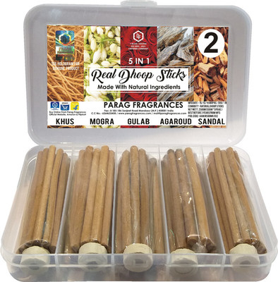 Parag Fragrances 5 in 1 dhoop no 2 (Khus Mogra Gulab agarwood Sandal) 250gm Pack woody(250 g, Set of 1)