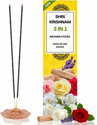 Shri Krishnam 3 IN 1 Agarbatti | Pack of 100 stick | Pooja and Spiritual use 3 IN 1 ( ROSE, LAVENDER & JASMINE )(180 g, Set of 1)